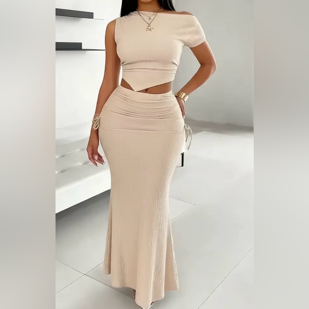 Elegant Beige Maxi skirt set